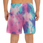 Pink And Teal Tie Dye Print Men's Split Running Shorts