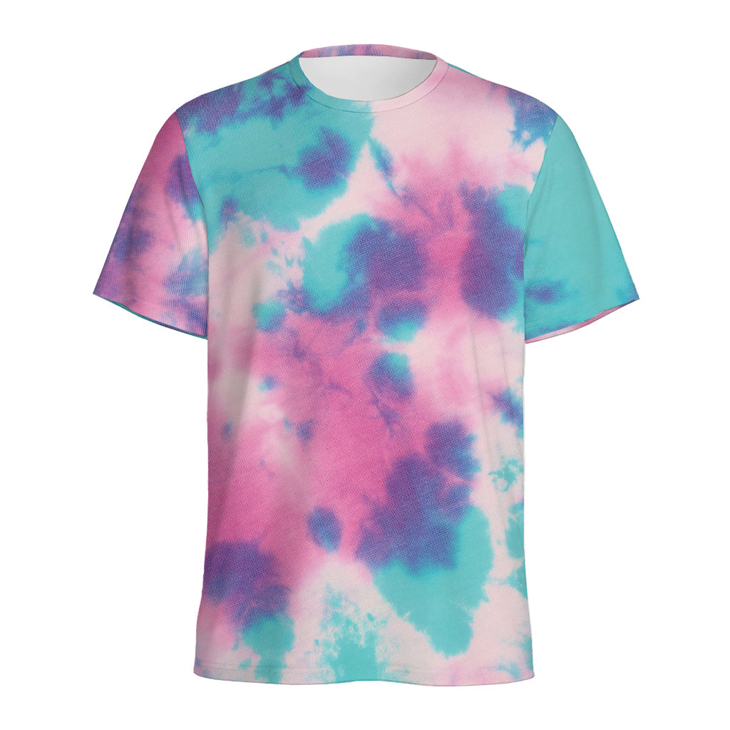 Pink And Teal Tie Dye Print Men's Sports T-Shirt