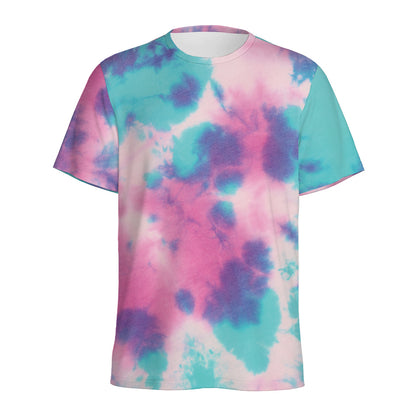 Pink And Teal Tie Dye Print Men's Sports T-Shirt