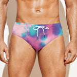 Pink And Teal Tie Dye Print Men's Swim Briefs