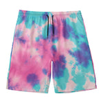 Pink And Teal Tie Dye Print Men's Swim Trunks