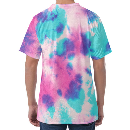 Pink And Teal Tie Dye Print Men's Velvet T-Shirt