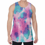 Pink And Teal Tie Dye Print Men's Velvet Tank Top