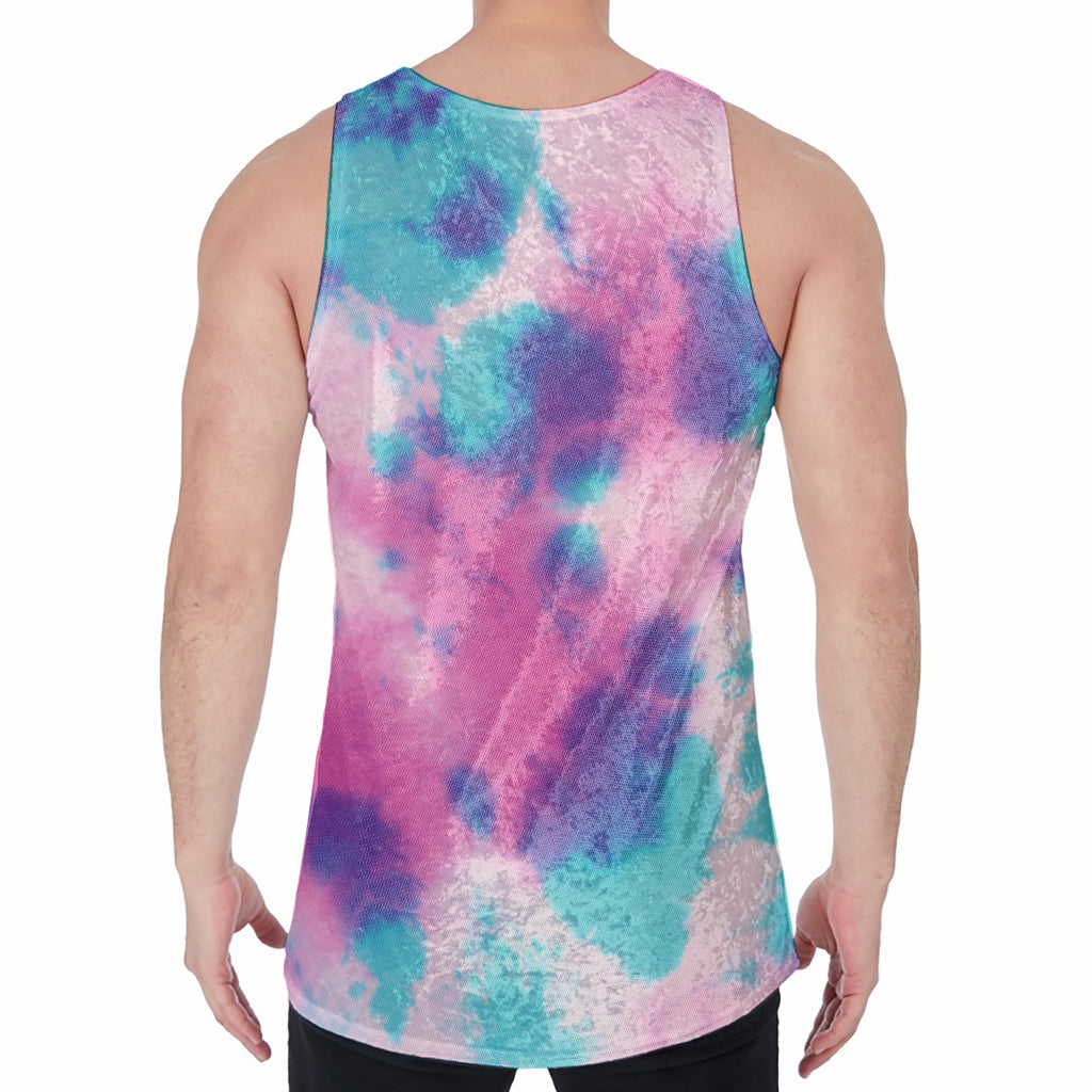 Pink And Teal Tie Dye Print Men's Velvet Tank Top