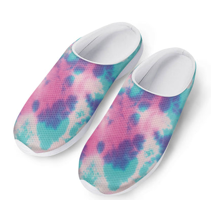 Pink And Teal Tie Dye Print Mesh Casual Shoes