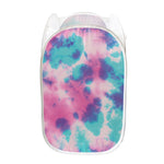 Pink And Teal Tie Dye Print Mesh Laundry Hamper