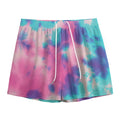 Pink And Teal Tie Dye Print Mesh Shorts