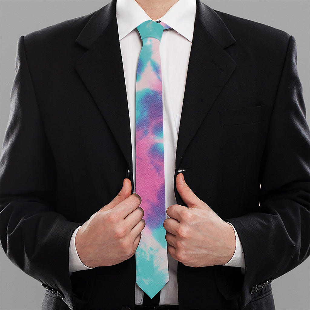 Pink And Teal Tie Dye Print Necktie