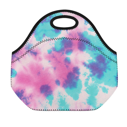Pink And Teal Tie Dye Print Neoprene Lunch Bag
