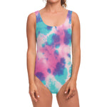Pink And Teal Tie Dye Print One Piece Swimsuit
