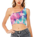 Pink And Teal Tie Dye Print One Shoulder Crop Top