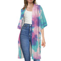 Pink And Teal Tie Dye Print Open Front Beach Cover Up