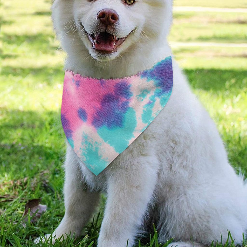 Pink And Teal Tie Dye Print Over The Collar Dog Bandana