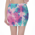 Pink And Teal Tie Dye Print Pencil Mini Skirt