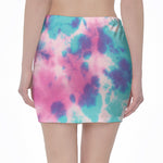 Pink And Teal Tie Dye Print Pencil Mini Skirt