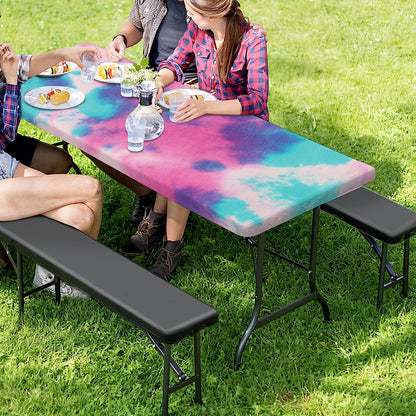 Pink And Teal Tie Dye Print Picnic Table Cover
