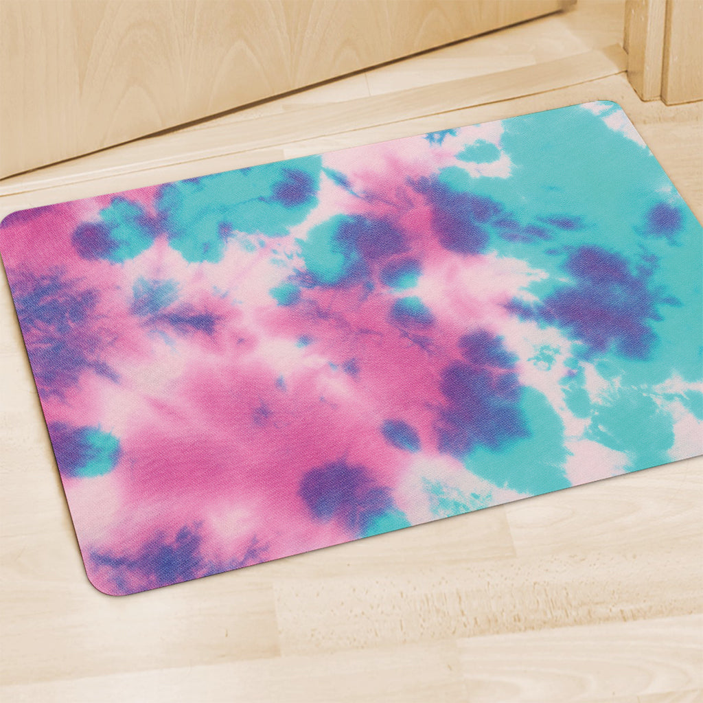 Pink And Teal Tie Dye Print Polyester Doormat