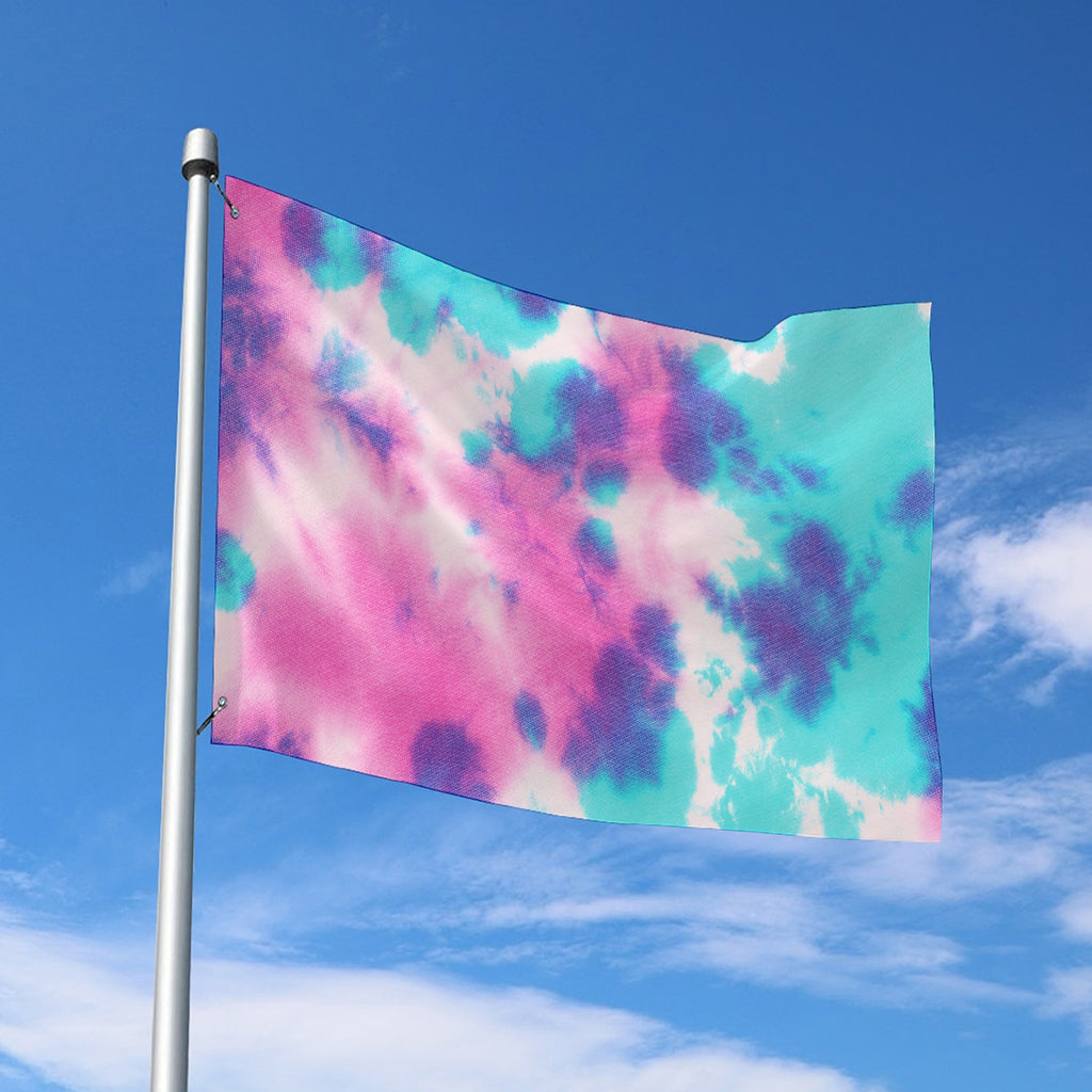 Pink And Teal Tie Dye Print Polyester Flag