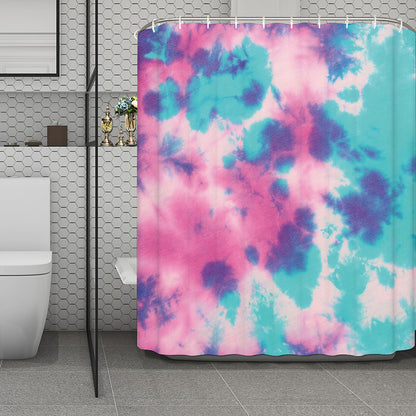 Pink And Teal Tie Dye Print Polyester Shower Curtain