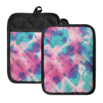 Pink And Teal Tie Dye Print Pot Holders With Pocket
