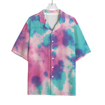 Pink And Teal Tie Dye Print Rayon Hawaiian Shirt