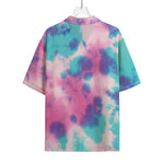 Pink And Teal Tie Dye Print Rayon Hawaiian Shirt