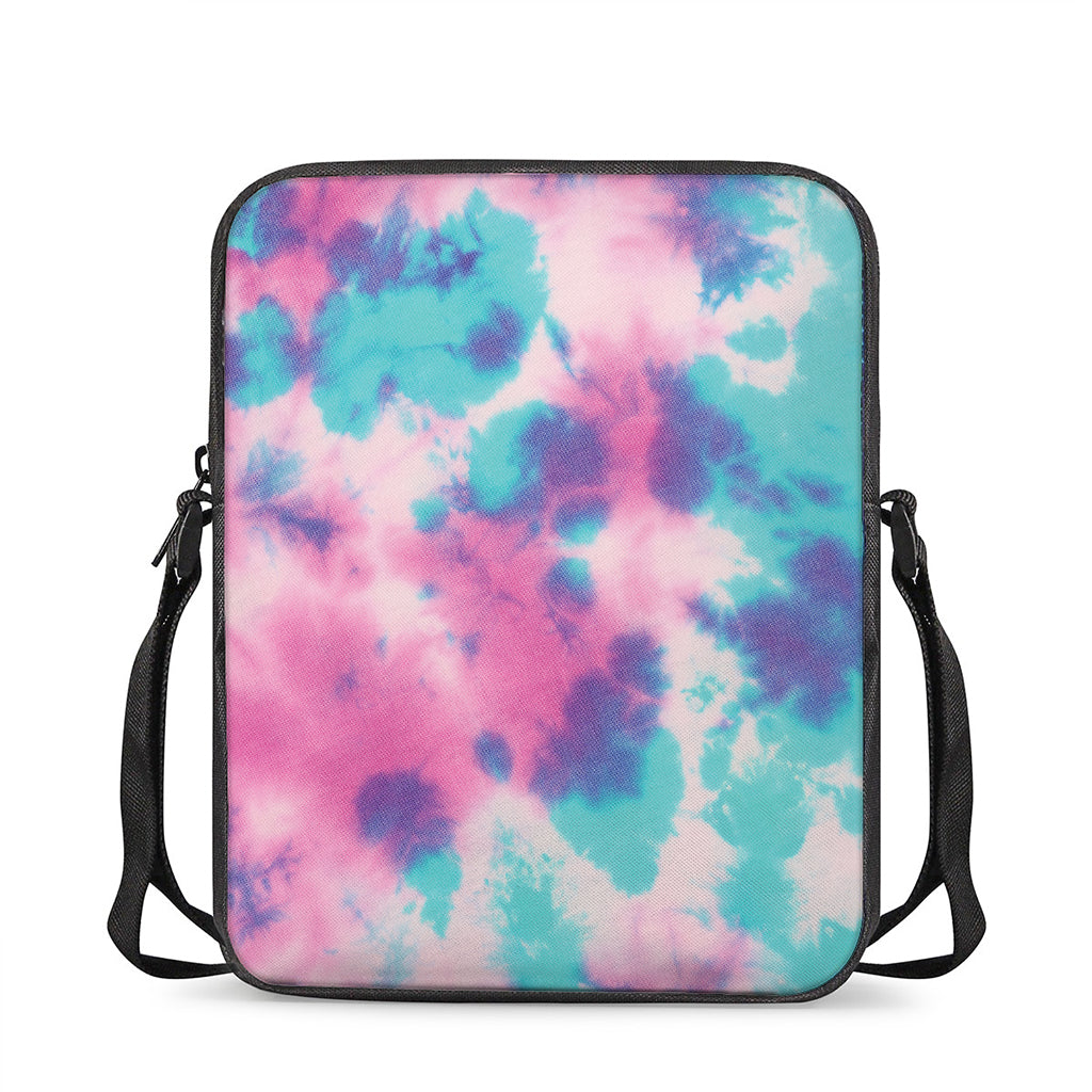 Pink And Teal Tie Dye Print Rectangular Crossbody Bag