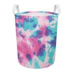 Pink And Teal Tie Dye Print Round Laundry Basket