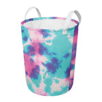 Pink And Teal Tie Dye Print Round Laundry Basket