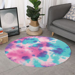 Pink And Teal Tie Dye Print Round Rug
