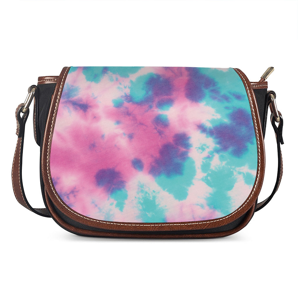Pink And Teal Tie Dye Print Saddle Bag