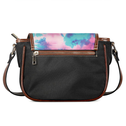 Pink And Teal Tie Dye Print Saddle Bag