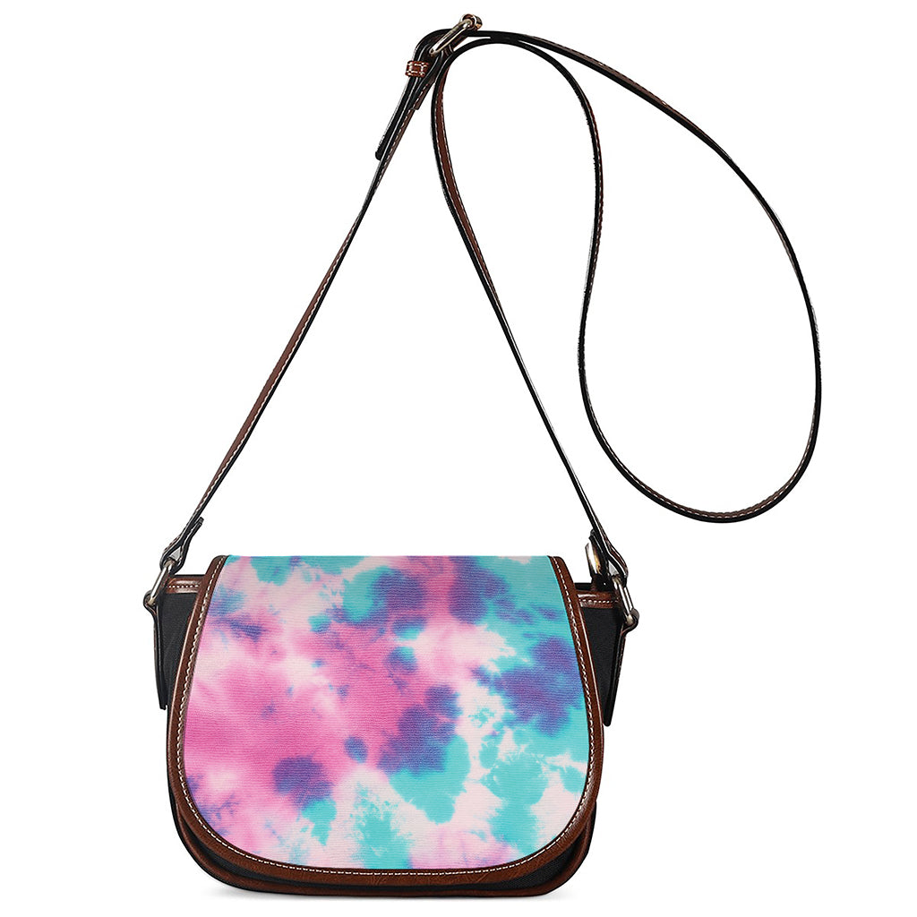 Pink And Teal Tie Dye Print Saddle Bag