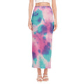 Pink And Teal Tie Dye Print Side Slit Maxi Skirt