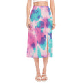Pink And Teal Tie Dye Print Side Slit Midi Skirt