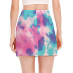 Pink And Teal Tie Dye Print Side Slit Mini Skirt