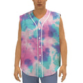 Pink And Teal Tie Dye Print Sleeveless Baseball Jersey