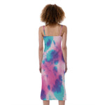 Pink And Teal Tie Dye Print Slim Fit Midi Cami Dress