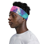 Pink And Teal Tie Dye Print Sports Headband