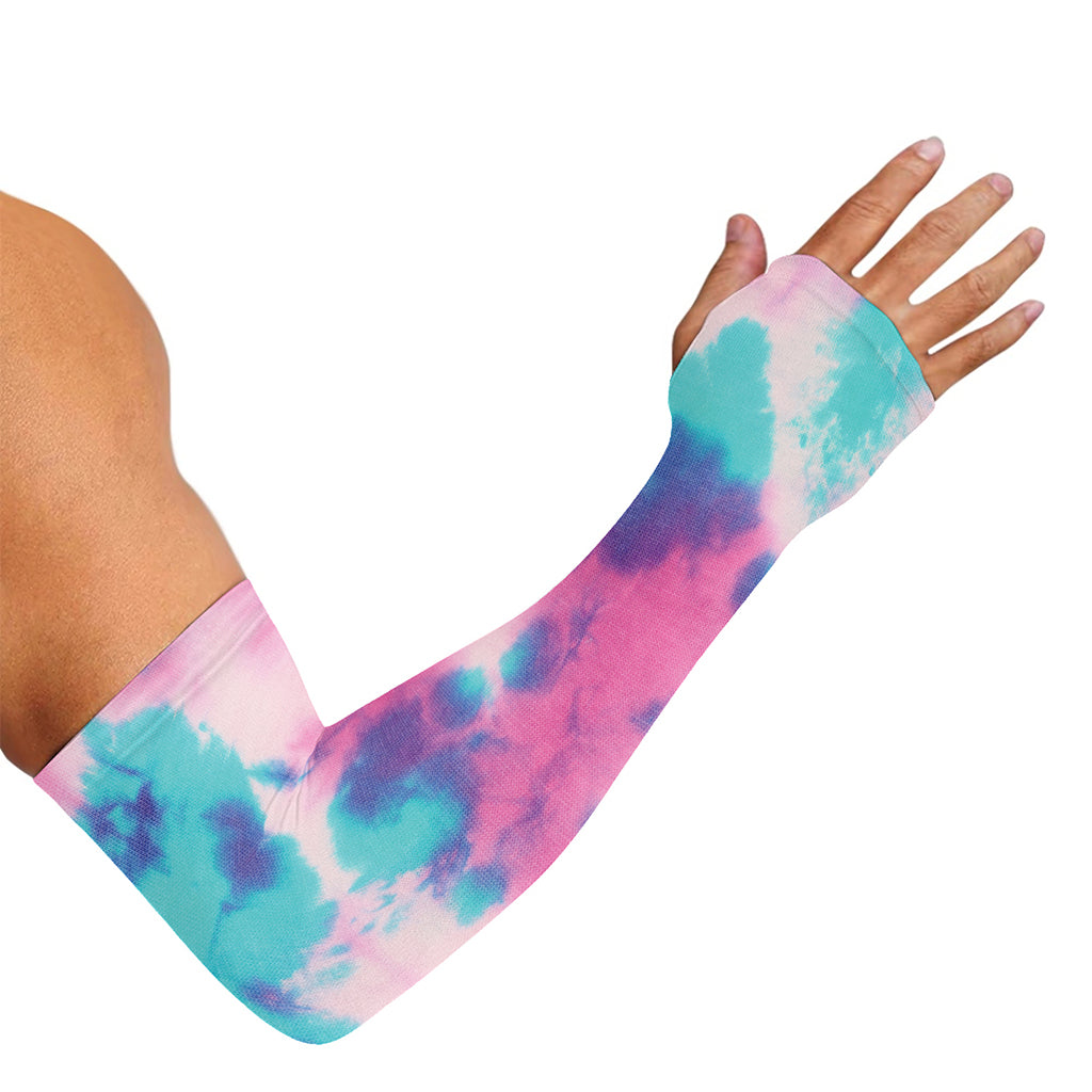 Pink And Teal Tie Dye Print Sun Protection Arm Sleeves