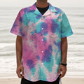 Pink And Teal Tie Dye Print Textured Short Sleeve Shirt