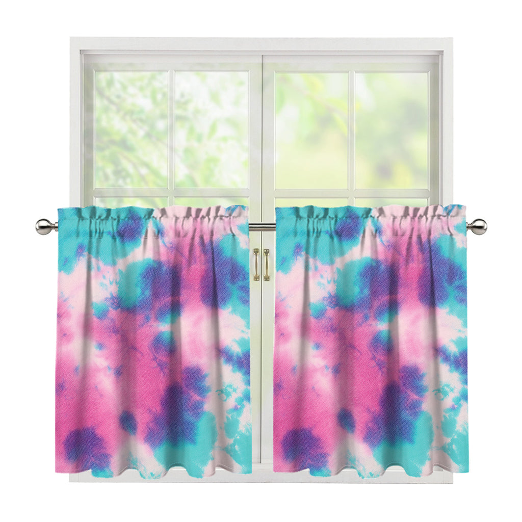 Pink And Teal Tie Dye Print Tier Curtains