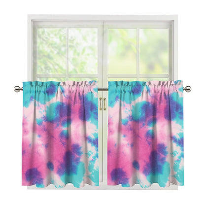 Pink And Teal Tie Dye Print Tier Curtains