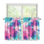 Pink And Teal Tie Dye Print Tier Curtains
