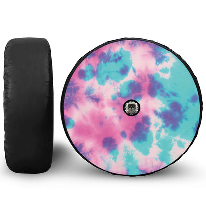 Pink And Teal Tie Dye Print Tire Cover With Camera Hole