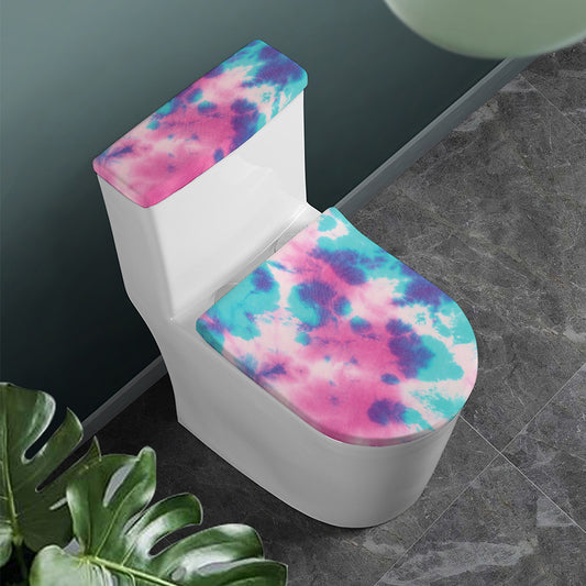 Pink And Teal Tie Dye Print Toilet Lid And Tank Cover Set