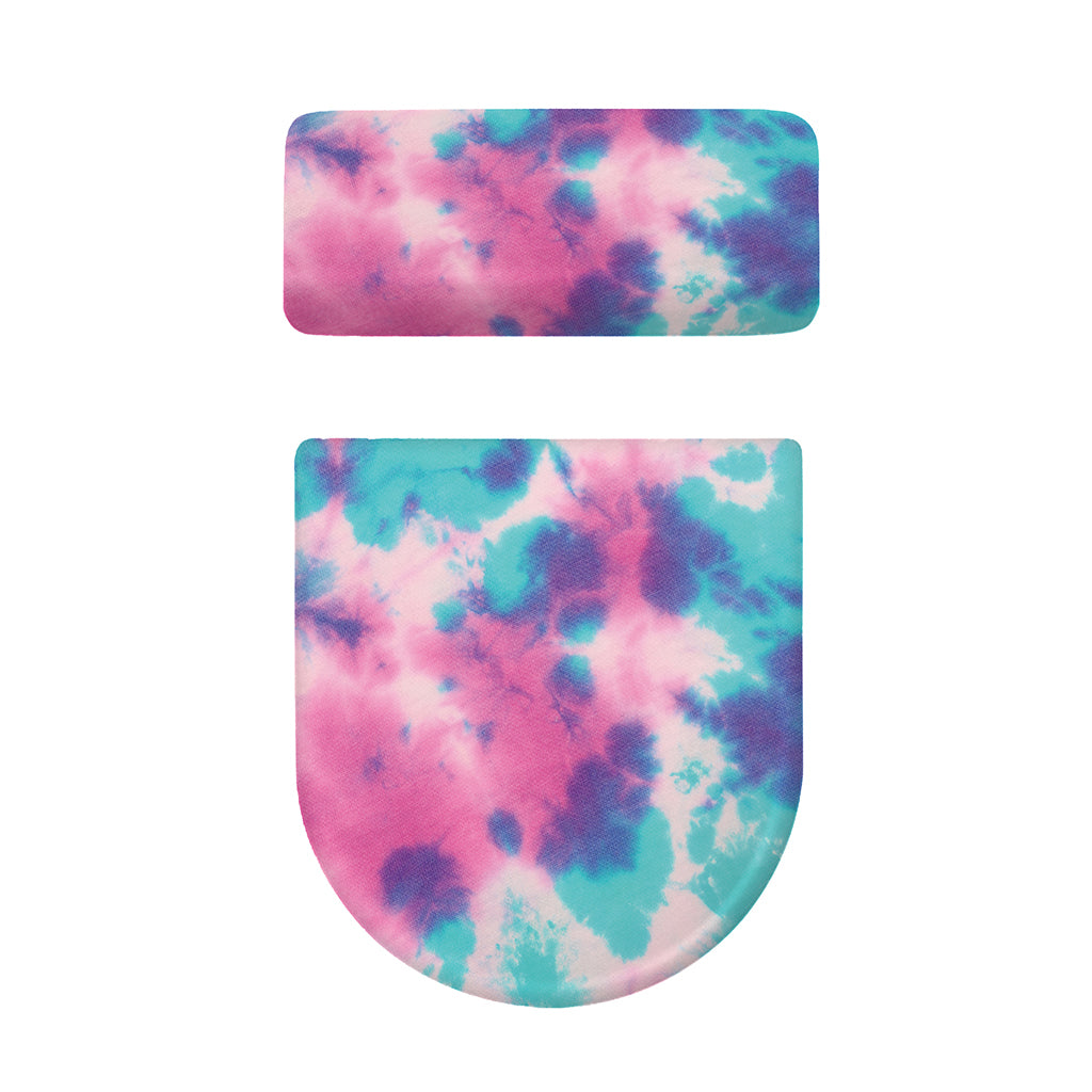 Pink And Teal Tie Dye Print Toilet Lid And Tank Cover Set