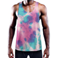 Pink And Teal Tie Dye Print Men's Workout Tank Top