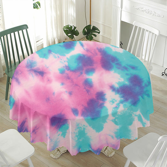 Pink And Teal Tie Dye Print Waterproof Round Tablecloth