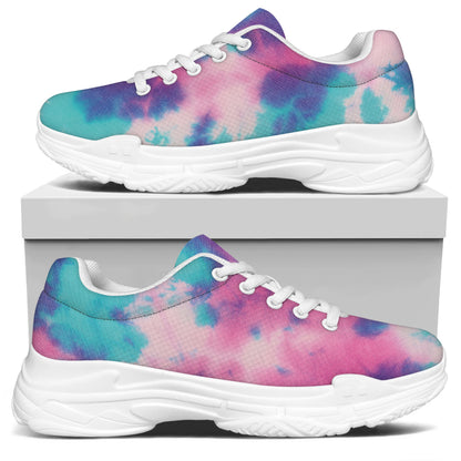 Pink And Teal Tie Dye Print White Chunky Shoes